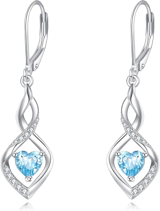 YFN Dangle Drop Earrings 925 Sterling Silver Dainty Infinity Gemstone Birthstone Jewelry Birthday Gifts for Her Women