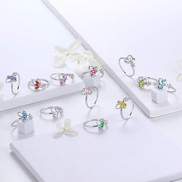 Aurora Tears Butterfly Jewelry,Women 925 Sterling Silver Butterflies Birthstone Pendant Necklace/Earrings/Rings Wedding Gift