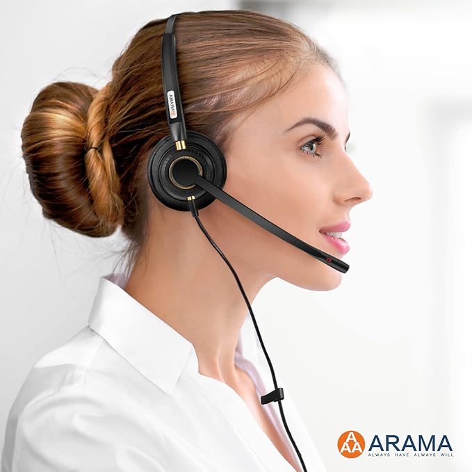 Arama USB Headset with Microphone for PC, Computer Laptop Headphones with Noise Cancelling Mic & Audio Controls for Home Office Business Skype UC Webinar Zoom