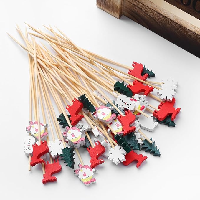 Christmas Cocktail Picks for Appetizers, Toothpicks for Appetizers, 100PCS Cocktail Toothpicks for Christmas Party Decoration, Appetizer Skewers for Charcuterie Cups Board