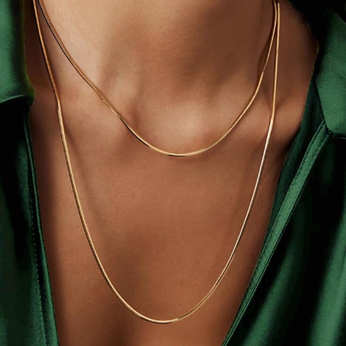 Fashion Necklace, White Gold and 18K Gold Plated Necklaces, Snake Chain, Rope Chain.Best Gift for Woman(16-18in)