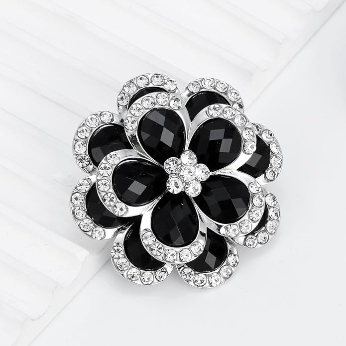 Rhinestone Flower Brooch for Women Vintage Style Black White Crystal Flower Brooch Pin Sparkling Bridal Wedding Crystal Pin Elegant Clothing Hat Bag Accessories Christmas Birthday Party Wedding Costume Jewelry