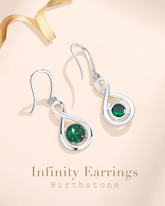 FANCIME Valentines Day Gift Dangle Drop Earrings 925 Sterling Silver Dainty Infinity Round Gemstone Birthstone Jewelry Birthday Gifts for Her Women