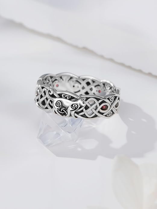 Seiyang Celtic Cat Ring 925 Sterling Silver Irish Trinity Knot Celtic Cat Wedding Promise Ring with 12 Months Birthstone Irish Lucky Jewelry Gifts for Women Mom Her