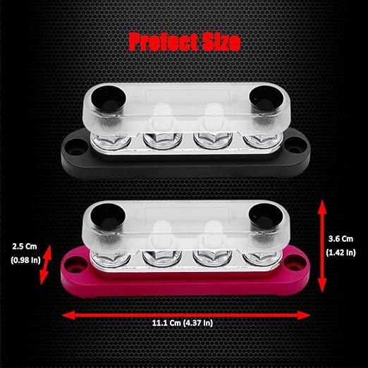 4 x M8 (5/16") Studs Power Distribution Block Bus Bar 12V, Ampper 4.3" 200A Marine BusBar Battery Distribution Block W/Cover for Car Boat Solar (Red & Black)