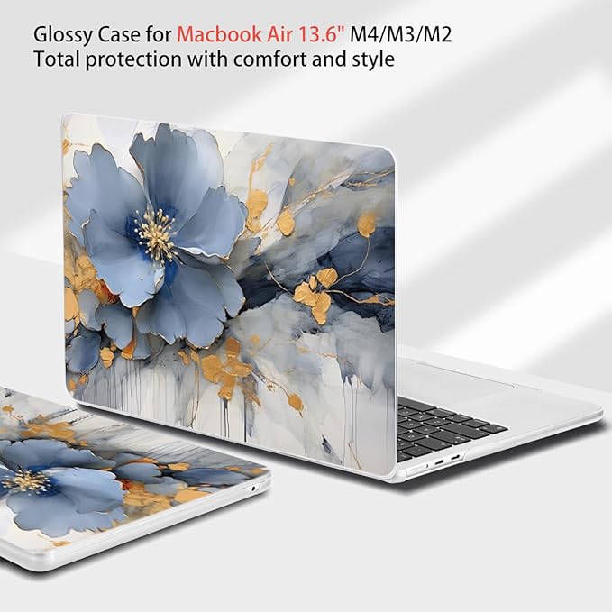 Teryeefi Compatible with A2681 A3113 A3240 MacBook Air 13.6 inch Case M2 M3 M4 Release 2022-2025,Protective Slim Cover + Keyboard Cover+OTG Adapter for 13.6 inch MacBook Air Liquid Retina, Art Florals