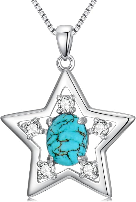 RMREWY Genuine Turquoise Star Pendant Necklace,925 Sterling Silver Native American Boho Western Pendant Real Gemstone Jewelry Birthdays Gift for Women Starry Sky Lover