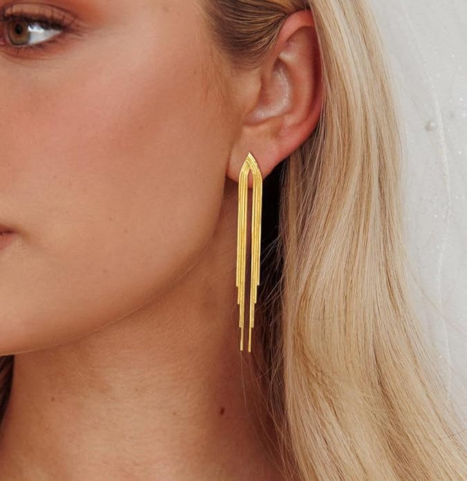 Gold Earrings for Women Trendy, Simple Dainty 14K Gold Plated Paperclip Square Chain Link Dangle Hoops Earrings Pin Stud Huggie Earrings Lightweight Hypoallergenic Minimalist Aesthetic Gold Jewelry for Christmas Gifts