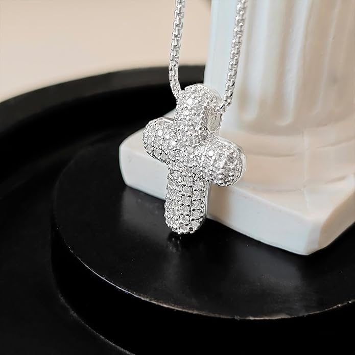 OGD Bubble Cross Necklace for Women 14k Gold Plated Cross Necklace Stackable Dainty Gold Necklace Mariner Chain Necklace CZ Cross Pendant Necklaces Set Simple Jewelry Gift
