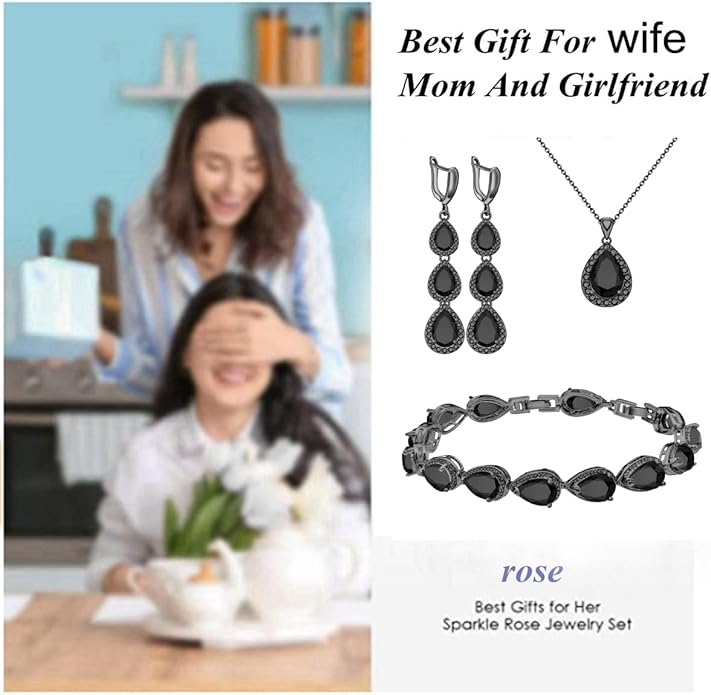 LMXXVJ Necklace Long Earrings Bracelet Set, White Gold Plated Created Blue Sapphire Jewelry Set Wedding Party Gift Jewelry for Women Bridal Bridesmaid