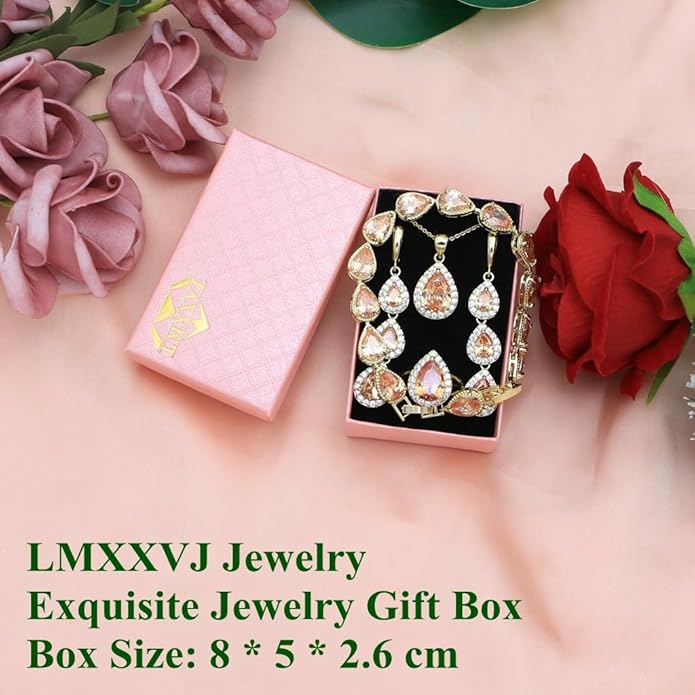 LMXXVJ Necklace Long Earrings Bracelet Set, White Gold Plated Created Blue Sapphire Jewelry Set Wedding Party Gift Jewelry for Women Bridal Bridesmaid