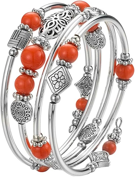 BULINLIN Layered Wrap Bangle Turquoise Bracelet - Bead Bracelet with Natural Agate Stone, Gifts For Women