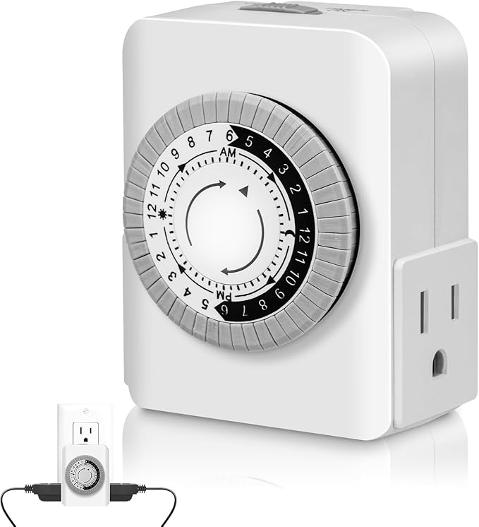 Timers for Electrical Outlets Indoor, AaiVrylliz 3-Prong Dual Outlet Timer,24-Hour 30 Minute Daily On/Off Cycle, Plug-in Mechanical Timers for Christmas Lights, Lamps, Grow Light