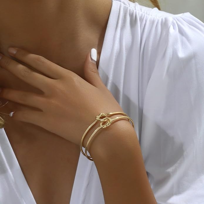 PERNNLA PEARL Dainty Gold Bar Bracelet for Women Simple Delicate Thin Cuff Bangle Hook Bracelet 18K Gold Plated Handmade Minimalist Jewelry