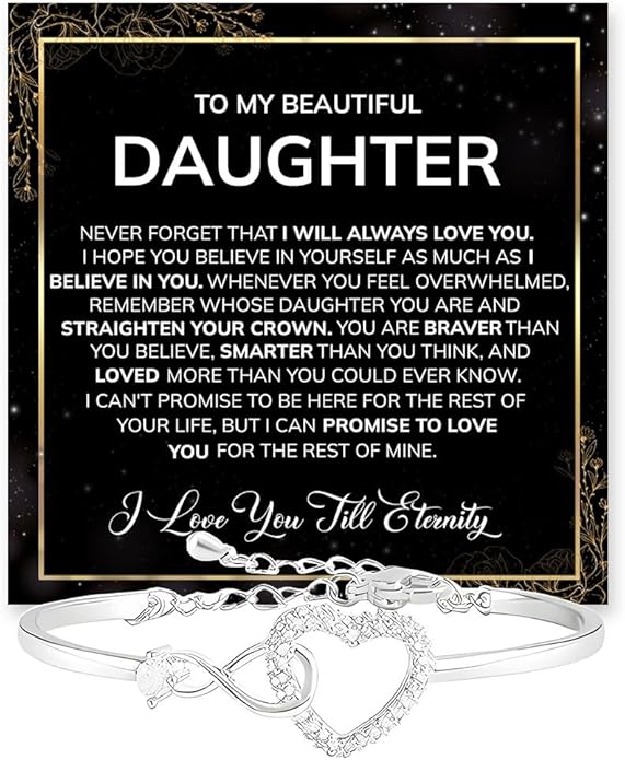 Daughter Infinity Heart Bracelet, Daughter Jewelry Gift From Mom or Dad with Message Card and Box Meaning
