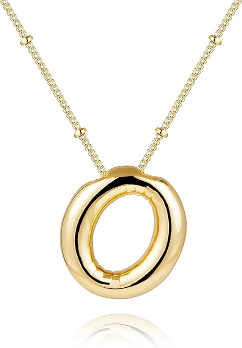 Inerney Valentines Day Gifts Gold Bubble Letter Necklace Initial Necklaces for Women, Chunky 14K Plated Balloon Initials, Trendy Charm Non Tarnish Custom Name Pendant Jewelry Gifts for Mom