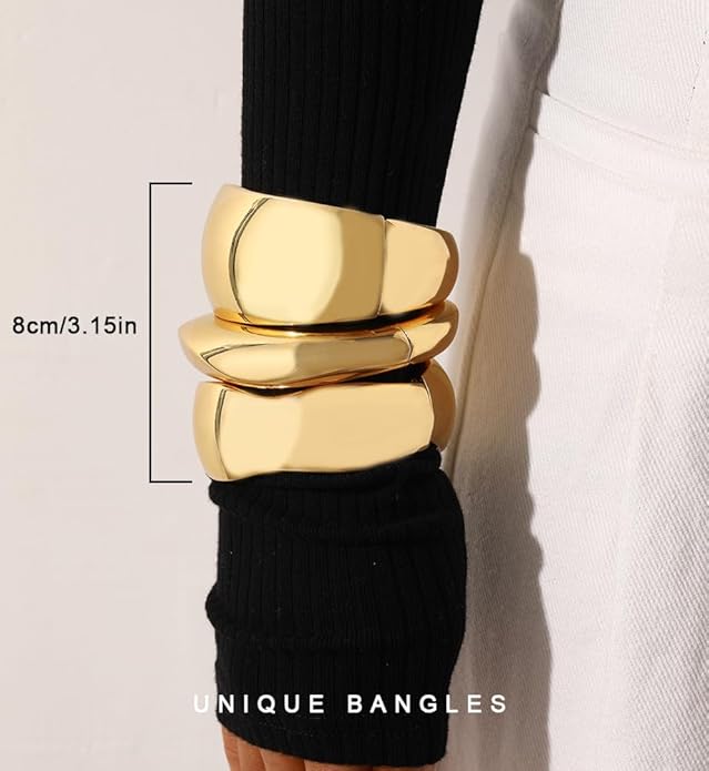 Chunky Gold Bangle Bracelets for Women, Dainty 14k Gold Plated Big Stackable Bangles Set, Trendy Statement Cuff Bracelet Stack Fashion Jewelry Christmas Gifts