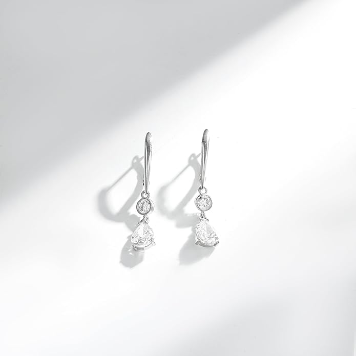 Dangle Earrings for Women Suited for Women Ladies' Trendy CZ Earring 14KGold/Silver Plated Dangling Earrings Jewelry Anti-allergy Hammered Lever-Back Drop Birthday Gift