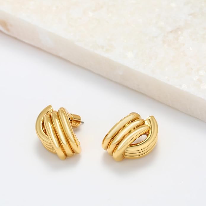 EVEYE Trendy 18k Gold Plated Knot Earrings for Women Drop Dangle Statement Earrings Chunky Knot Link Circle Statement Drop Dangle Earrings Studs Textured Metal Stud Hypoallergenic Jewelry Gifts