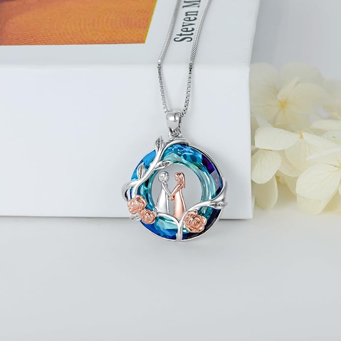 TOUPOP Sisters Gifts from Sister Necklace Sterling Silver Rose Flower with Crystal Jewelry Valentines Day Birthday Gifts for Women Best Friend Friendship