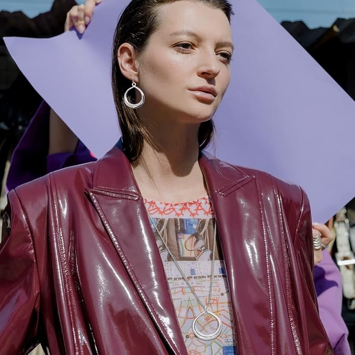 Madison Tyler Gold Plated Jewelry Set for Women | Silver Teardrop Pendant Necklace Trendy | Long Necklace with Snake Chain | Fashion Dangle Earring Set