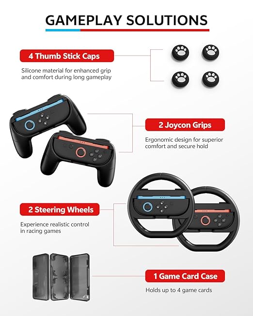 Switch 2 Accessories Bundle for Nintendo 17-in-1: 2 Pro Controllers, Dockable Carrying Case, Screen Protector, Thumb Grip for Joycon Console Protective Cover Shell Steering Wheel 2025 Switch2 Game Kit