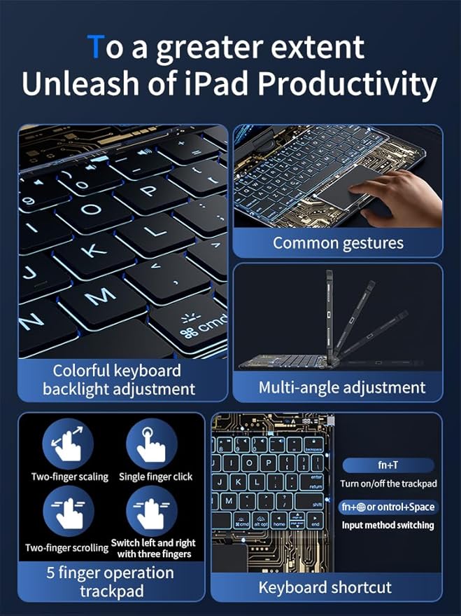 KARTICE Transparent 360 Keyboard Case with Wireless Keyboard for iPad Pro 13 2024 13 inch, Multi-Touch Trackpad, 7 Color Backlight, 360° Rotating Stand with Pencil Holder for iPad Pro 13