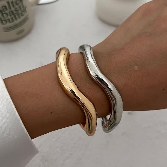 Gold/Silver Cuff Bangle Bracelets For Women Chunky Waterdrop Twisted Hinged Bangle Bracelets Minimalist Arm Cuff Bracelet Jewelry Gifts