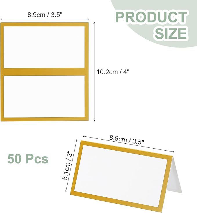 PATIKIL 50Pcs Table Place Cards, 3.5 x 2 Inches Blank Name Place Cards for Table Setting Wedding Reception Buffet, Gold
