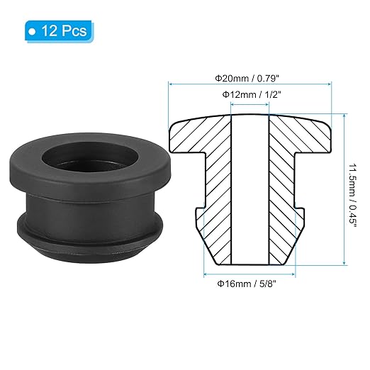 PATIKIL 16mm / 5/8 Inch Drill Hole,1/2 Inch ID Rubber Grommets, 12Pcs Top Hat Grommet for Wiring Eyelet Ring Gasket Automotive Firewall Cable Hole Plugs Wires Protection, Black