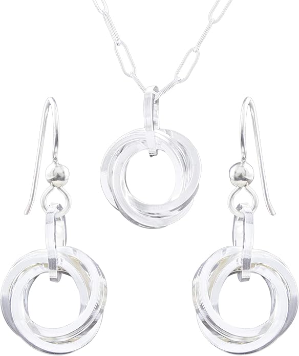 Tahmi Real Sterling Silver 925 Everyday Jewelry Set for Women | Minimalist Necklace & Dangle Earrings | Classic Silver Jewelry Gift For Her, 18"
