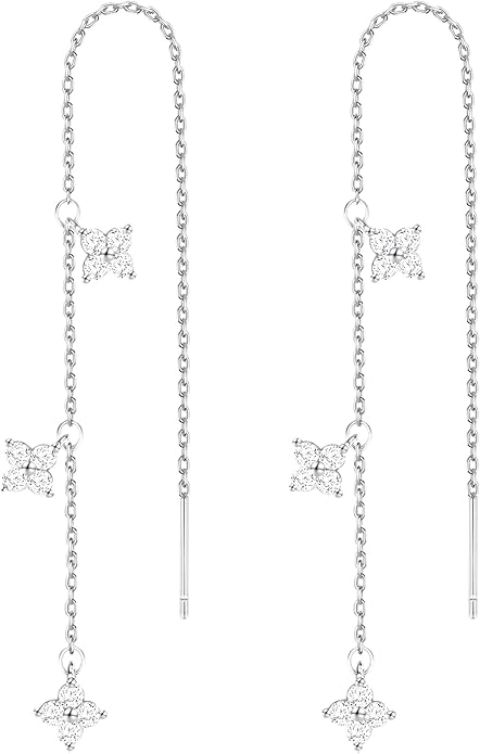 Gold Silver Dangle Earrings for Women Trendy 14K Gold Plated Drop Long Threader Chain Dangling Earring Hypoallergenic Pearl Butterfly Flower Clover CZ Wedding Earrings for Brides Jewelry Gifts