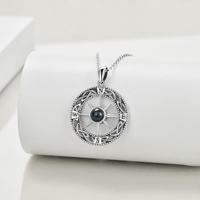 Compass Necklace Sterling Silver Celtic Knot Necklace Graduation Friendship Talisman Travel Necklace Inspirational Graduation Gift Jewelry Gifts for Women Girls
