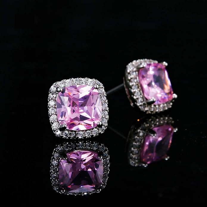 YOMELA Cubic Zirconia Earrings Studs, Halo CZ Birthstone Simulated Diamond Stud Earrings for Women
