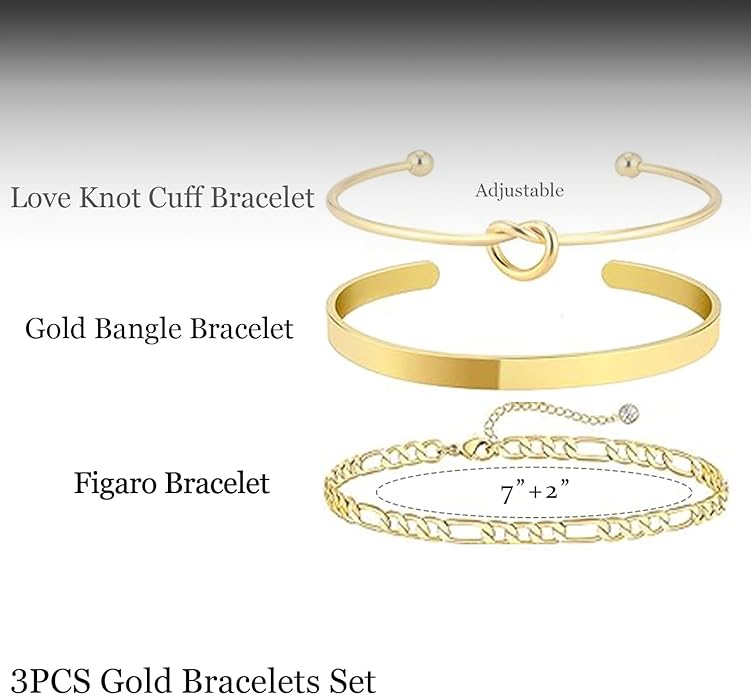 Gold Bracelets for Women 18k Gold Plated Bracelet Stack Bangle Cuff Bracelet Set for Women Non Tarnish Beaded/Paperclip/Cuban Link Chain Bracelets Jewelry for Women Trendy