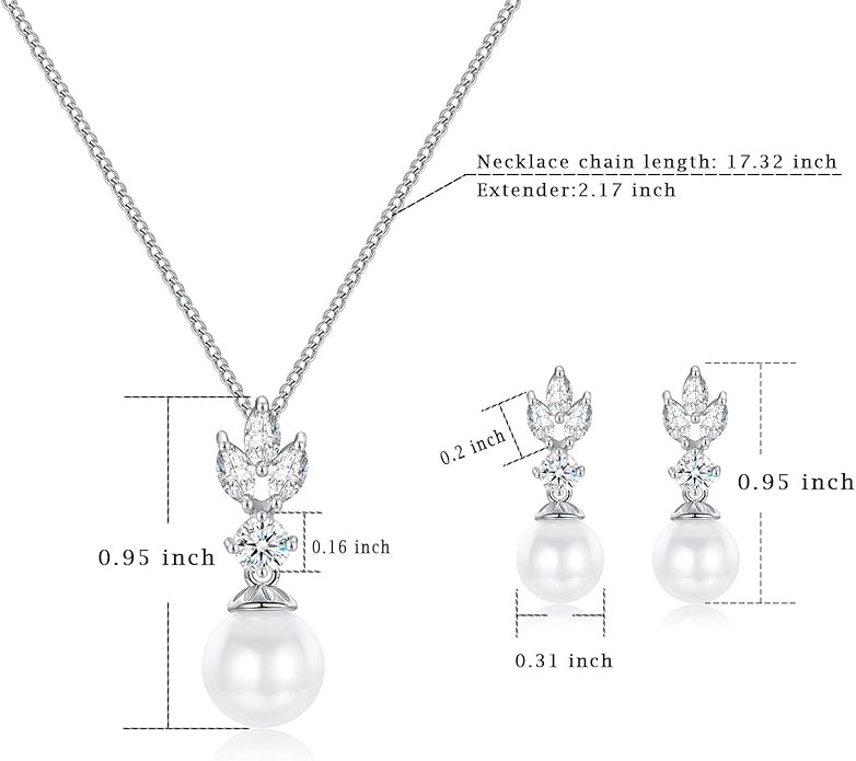 Wedding Jewelry for Bride Bridesmaid, Pearl Dangle Earrings and Pendant Necklace Set Bridal Jewelry for Promise Wedding Party