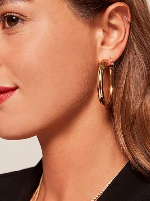 sovesi Chunky Gold Hoop Earrings for Women with 925 Sterling Silver Post, 14K Gold Plated Small Thick Gold Hoops Earrings for Women