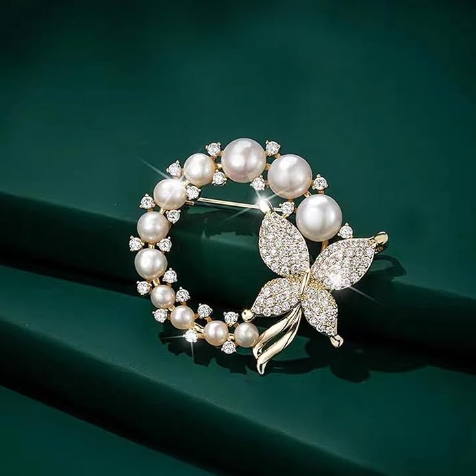 Crystal Pearl Flower Brooches Pins Fashion Beautiful Created Rhinestone Floral Brooch Good Idea for Party Dance Wedding Banquet for Elegant Women Girl