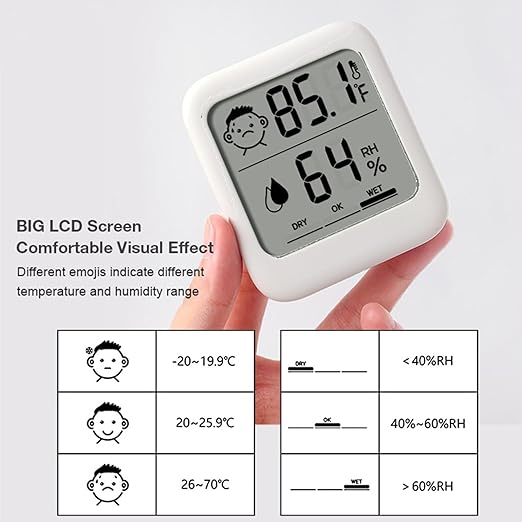 Pack of 2 Digital Thermometer and Hygrometer with Comfort Face Display, Hygrometer, Stand, Magnet, Hanging, Simple, Infectious Disease Prevention, Heat Stroke Prevention