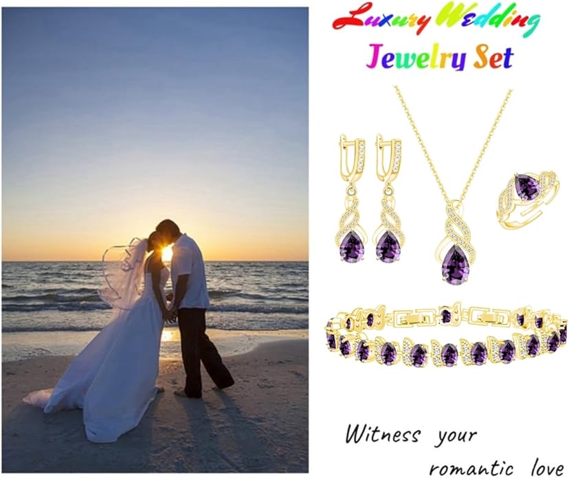 LMXXVJ Jewelry Set for Women,Teardrop Cubic Zirconia Necklace Earrings Adjustable Ring Bracelet Jewelry Set Formal Jewelry Gift