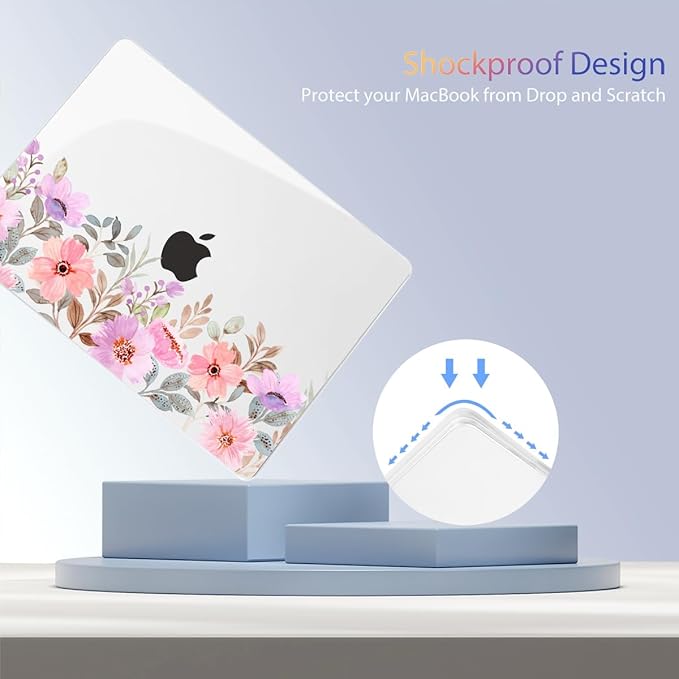 Teryeefi for 2024 2023 2021 MacBook Pro 14 inch Case M4/M3/M2/M1 (Model A3112 A3401 A3185 A2918 A2992 A2779 A2442), Plastic Hard Shell & Keyboard Cover & Type C Adapter - Pink Flower Garden-A