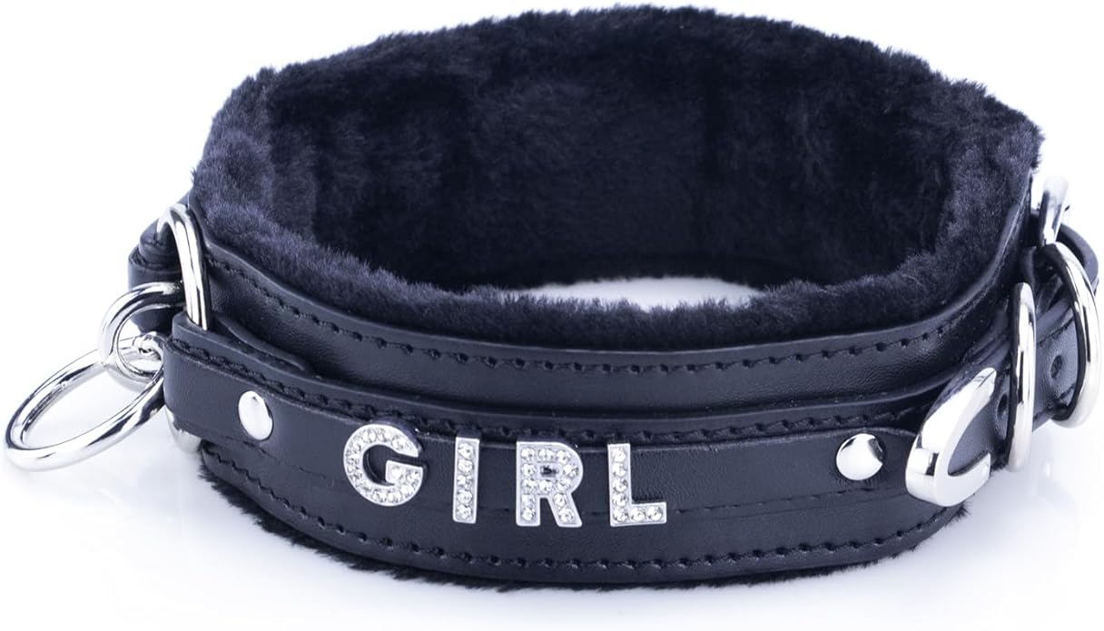 Sparkle Letter Choker Collar For Women, Furry O-ring Leather Collar Punk Gothic Choker Necklace Adjustable Fashion Jewelry, Black