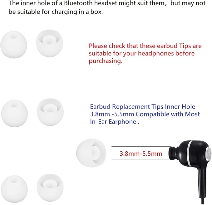36 Pieces Medium Earbud Tips Soft and Comfortable Ear Bud Replacement Pieces Silicone Fit Most in-Ear Headphones，Inner Hole 3.8mm -5.5mm，Medium White Earbud Replacement Tips