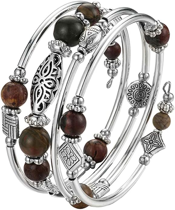 BULINLIN Layered Wrap Bangle Turquoise Bracelet - Bead Bracelet with Natural Agate Stone, Gifts For Women