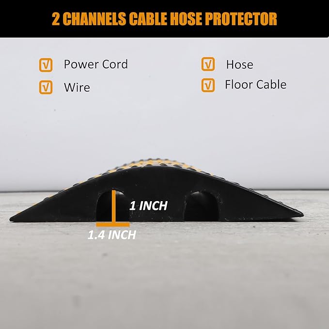 Garvee Speed Bump, 2 Pack 6 ft Rubber Speed Bumps for Asphalt Road Driveway, 25000 LBS Load Capacity Modular Cable Ramps Cable Protector Ramp Hose Protector Ramp with 2 Cord Channel