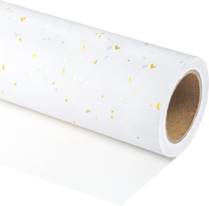 WRAPAHOLIC 30 Inch Jumbo White Wrapping Paper Roll - 30 Inch x 16.5 Feet - White Gold Design with Silky Touch Perfect for Birthday, Holiday, Wedding, Baby Shower