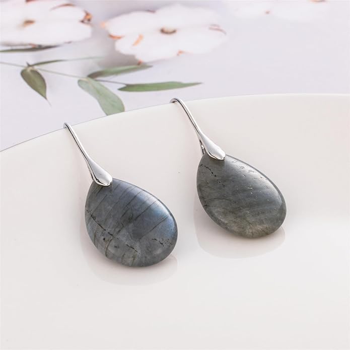 SELOVO Agate Teardrop Stone Grey Drop Earrings Fishhook Dangle Earrings for Women