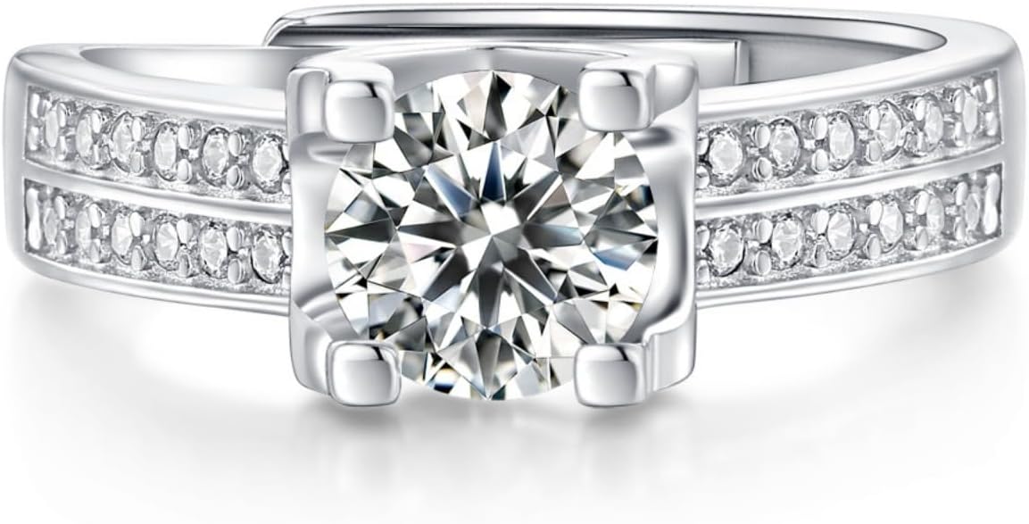 S925 Sterling Silver Adjustable Anniversary Rings for Women,1 Carat Diamond Ring D-color VVS1,Stylish Engagement Gifts for Your Loved One