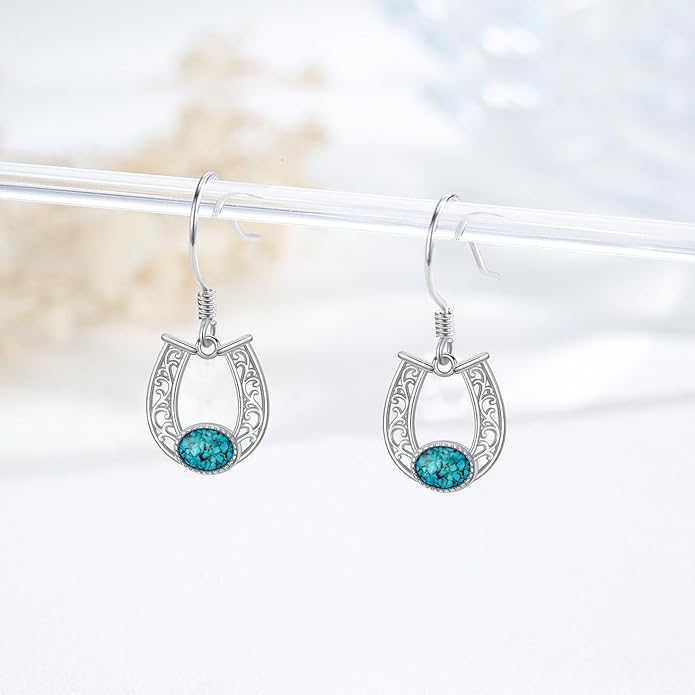Western Earrings for Women 925 Sterling Silver Turquoise Western Country Dangle Drop Earrings Country Jewelry Gifts for Cowgirl Cowboy