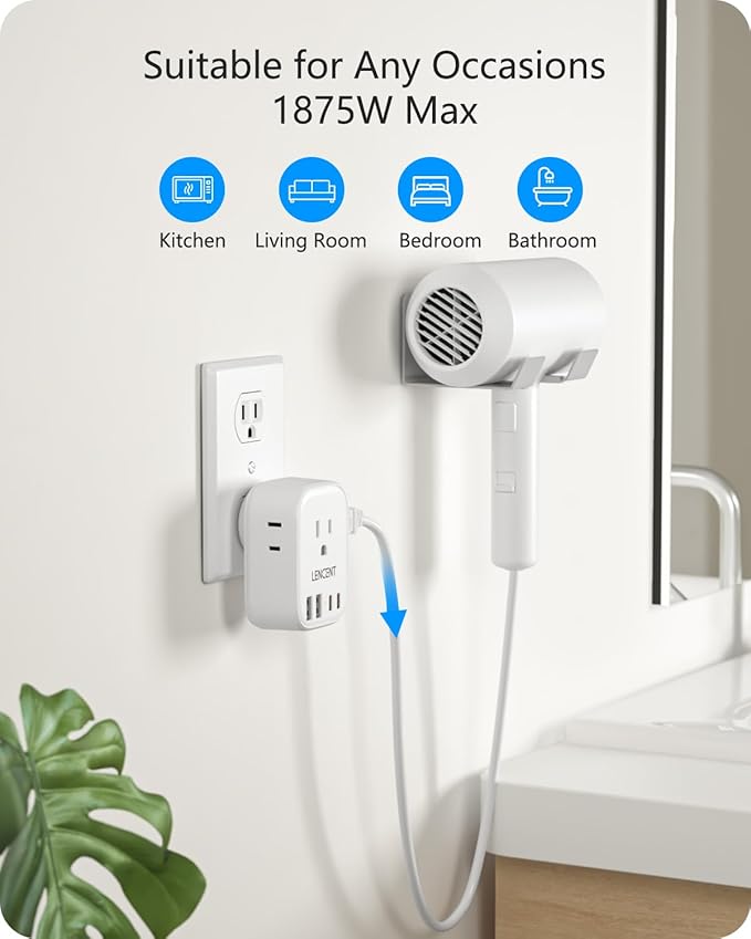 LENCENT Multi Plug Outlet Extender with USB, 4 AC Electrical Outlet Expander with 4 USB Charger Cube(2 Type C), Small Multiple Wall Tap Plug Splitter for Home Office Travel Cruise Dorm Essentials